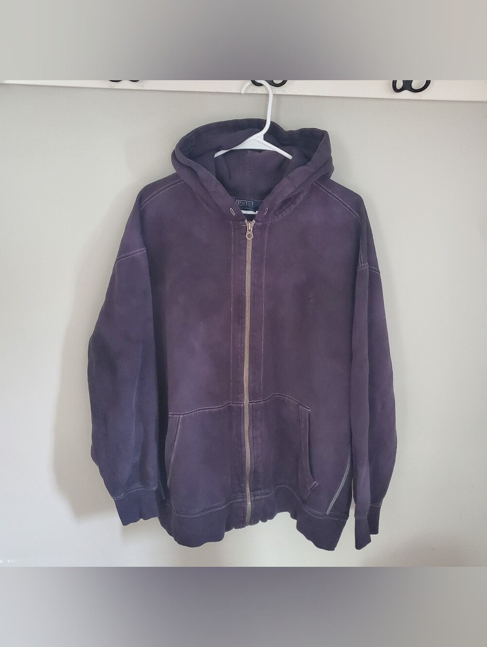 Vintage Polo Ralph Lauren Men Zip Fleece Hoodie Faded Purple Kangaroo Pocket 3XB